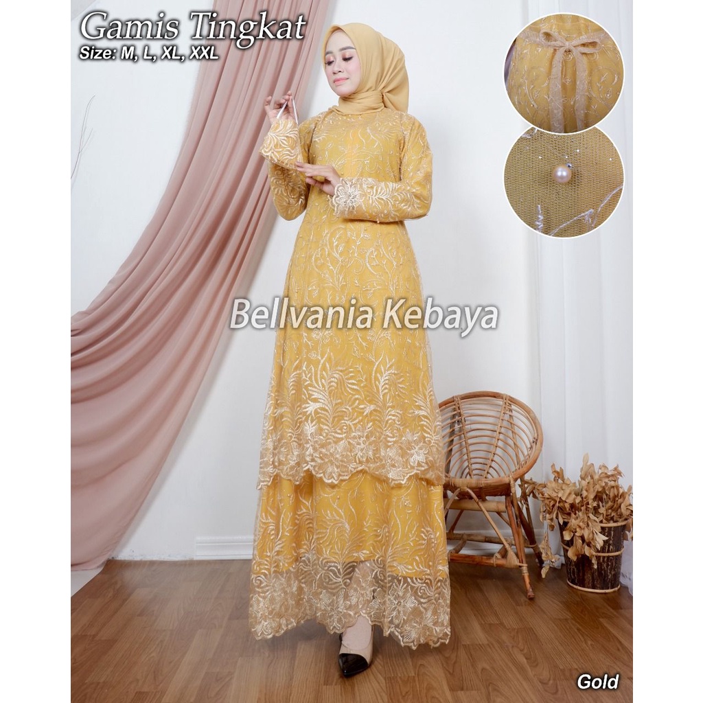 GAMIS WANITA TINGKAT BAHAN TULLE FULL FURING MOCCA DAN WARNA LAIN (FREE MASKER)