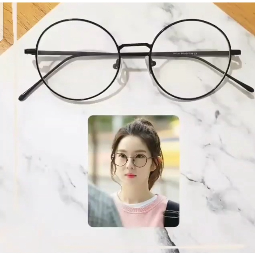 Frame Kacamata Bulat Hitam Tipis Kacamata Korea Bulat Premium Kacamata Wanita Pria Bulat Minus Plus