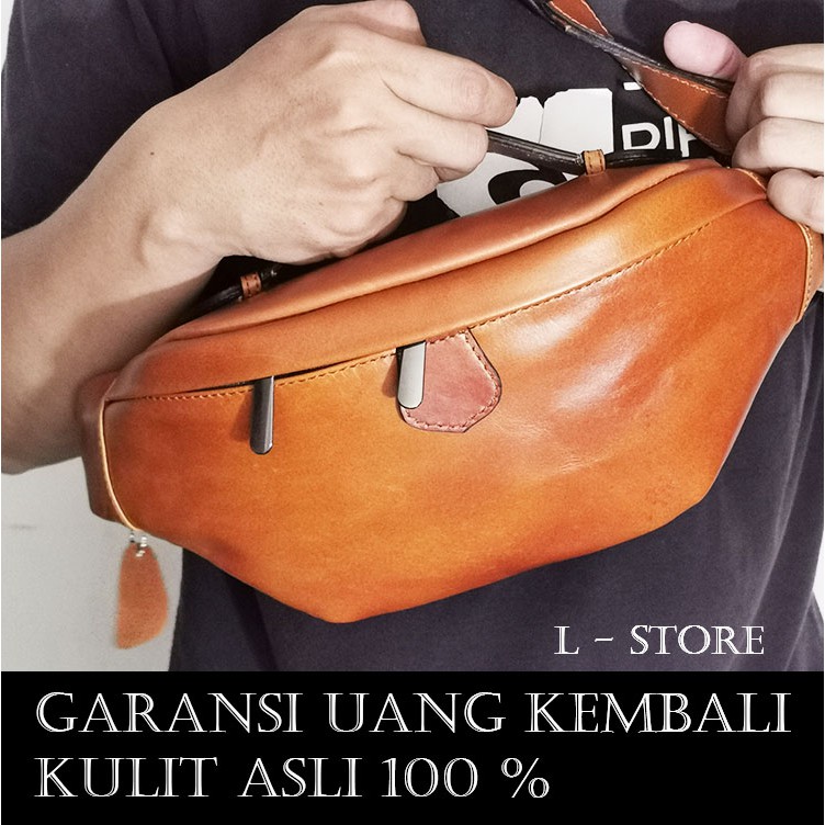 Tas kulit asli selempang pria Waist bag