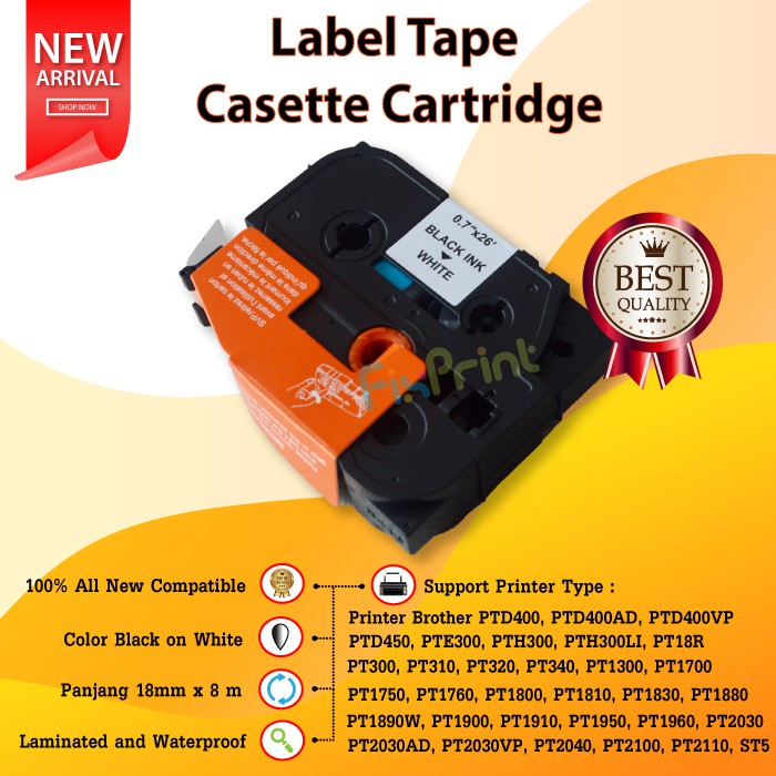 Label Tape TZE-241 TZE241 241 18mm x 8m Black On White Printer Brother