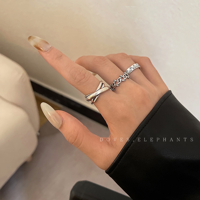 Set Cincin Model Terbuka Gaya retro hip hop Untuk Pria Dan Wanita