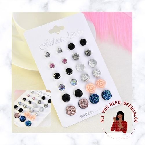 ✿AYN✿ 12 pairs  FA64 of colorful love bow fashion earrings set card set ladies earrings earrings se