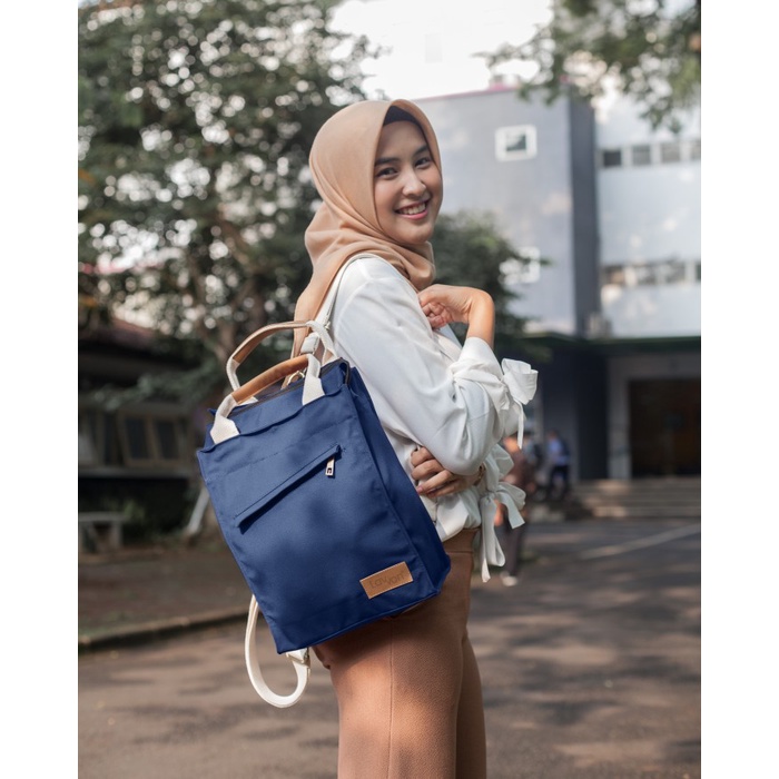 TERMURAH Tas Rangsel Wanita 3 IN 1 Bahan Canvas Anti Air Kinan Bag by Lavvon - Navy