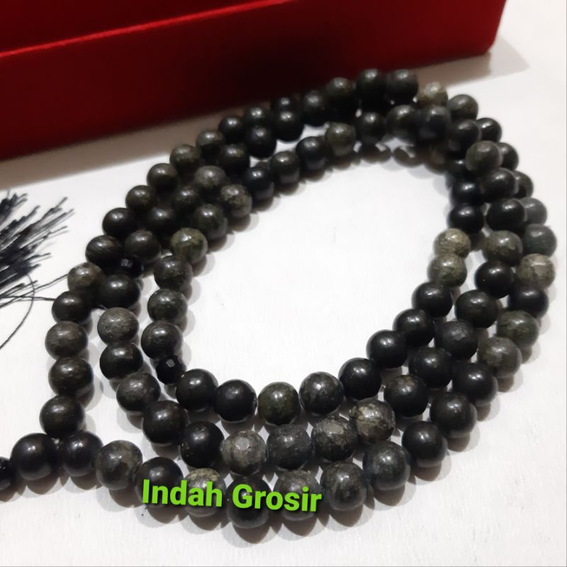 Tasbih Batu Black Jade Dop 8mm 99butir Natural Bonus Kotak