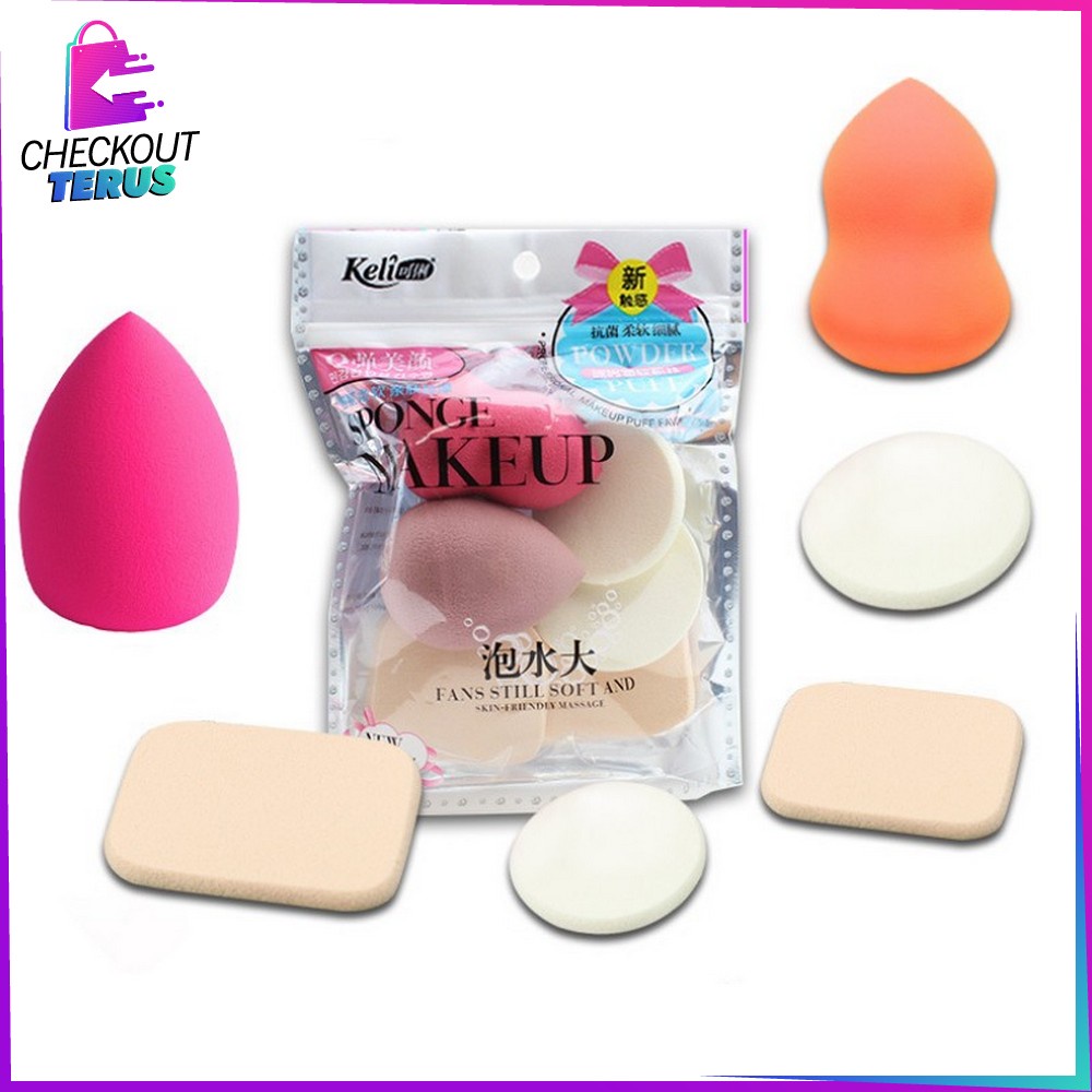 CT K47 Spons Make Up 6IN1 Alat Makeup Wajah Set Spon Foundation Sponge Makeup Beauty Blender Set Pembersih Make Up