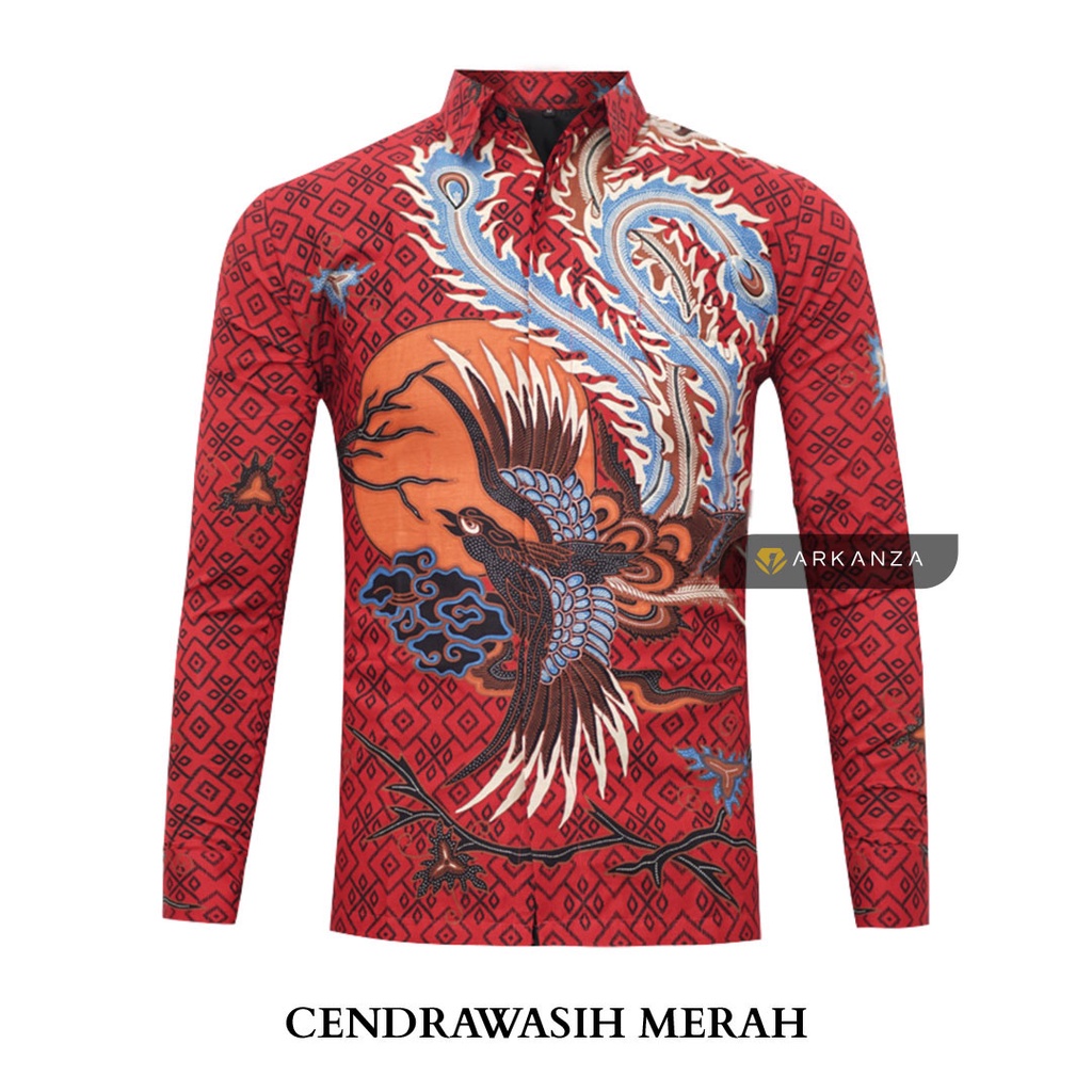 BATIK ARKANZA Motif CENDRAWASIH MERAH Hem Atasan Kemeja Baju Batik Pria Cowok Laki Laki Slimfit Full Lapis Furing Lengan Panjang Lengan Pendek Original Asli