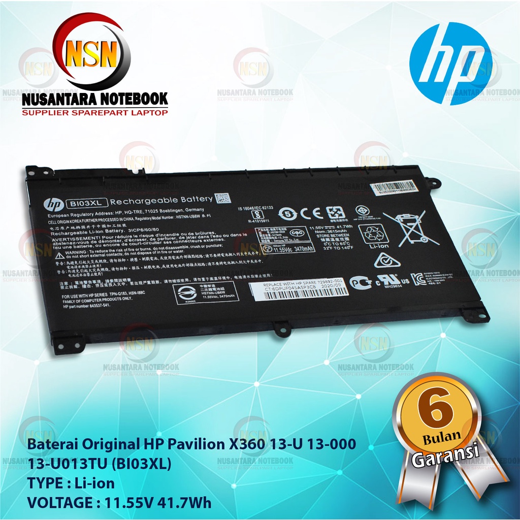 Baterai HP Original X360 BI0E3XL13-U000 13-U013TU TPN-W118 HSTNN-UB6W