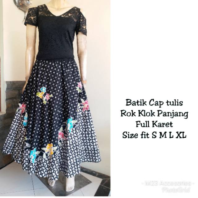 Rok batik panjang hitam putih skirt kawung kombinasi