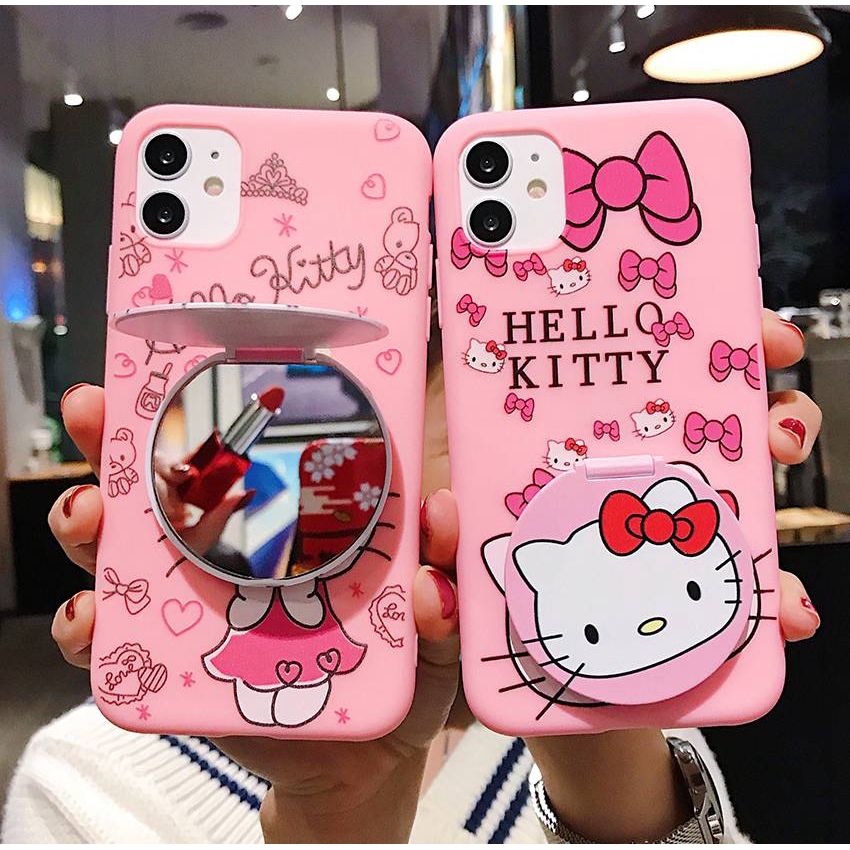 Pink Mirror Case HP OPPO A91 F15 Reno 3 A5 A9 A53 A33 2020 A3S A7 A5S A12 A1K C1 C11 A37 Neo 9 A57 A39 F1S A71 F5 Youth F11 F9 Pro 5 5S 5i C3 7 Narzo 20 Pro 7i C17 Hello Kitty 12