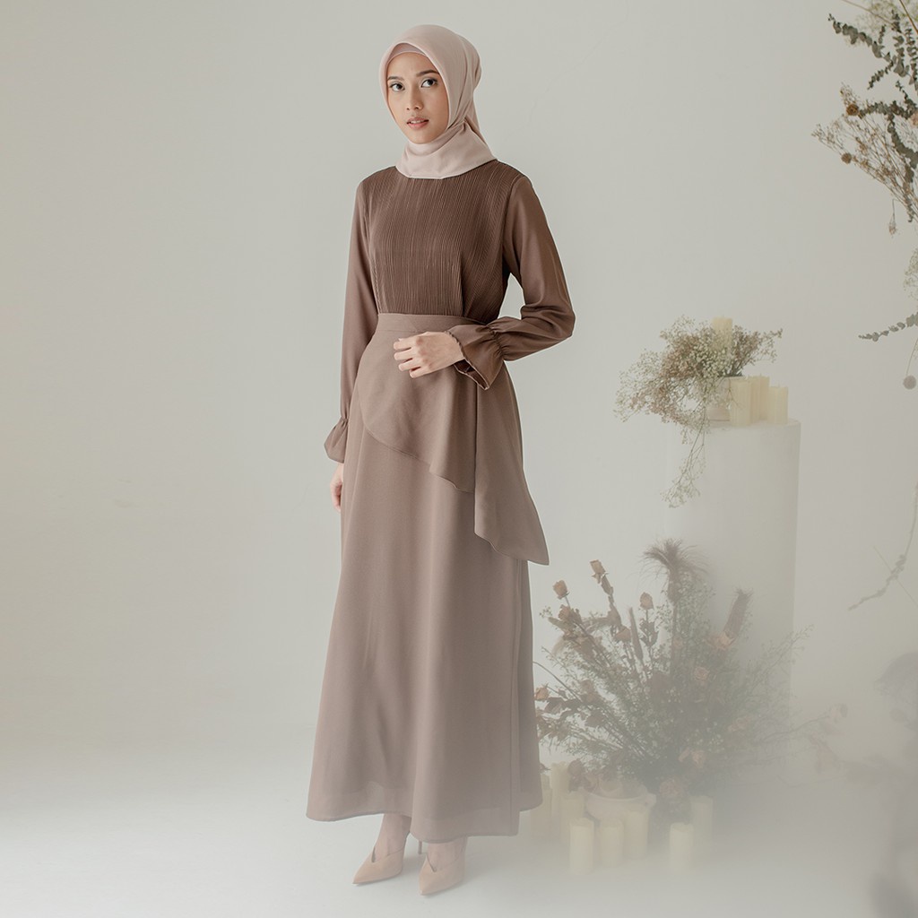 baju gamis wanita dress muslim terbaru Coffee Andra by Aska Label - Gamis Dress plisket bahan crep b
