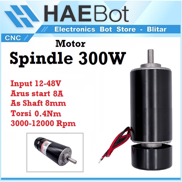 [HAEBOT] Dinamo DC Spindle Motor 300w 12V 48V Shaft 8mm CNC Mini DIY Torsi Tinggi Kuat High Speed Power Mikro Brush