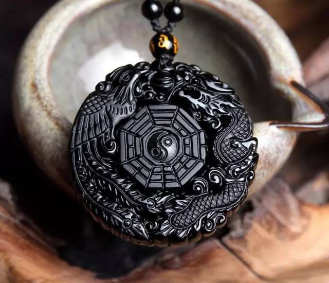 KALUNG OBSIDIAN HITAM NAGA PHOENIX BAGUA PATKWA