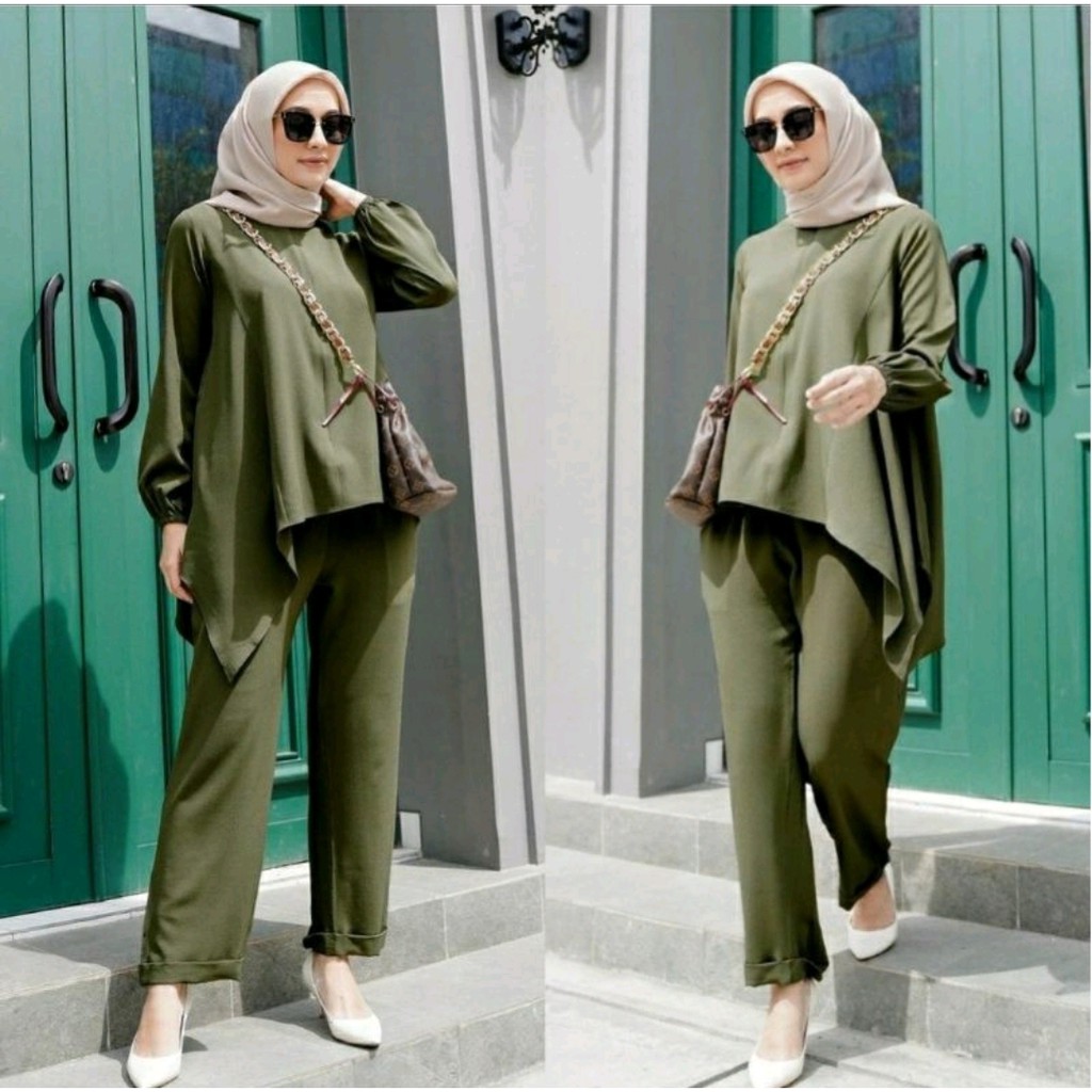 FWG - STELAN ANGGI / SET HIJAB OOTD / SETELAN MUSLIM WANITA / SET OOTD / SET WANITA GAMIS