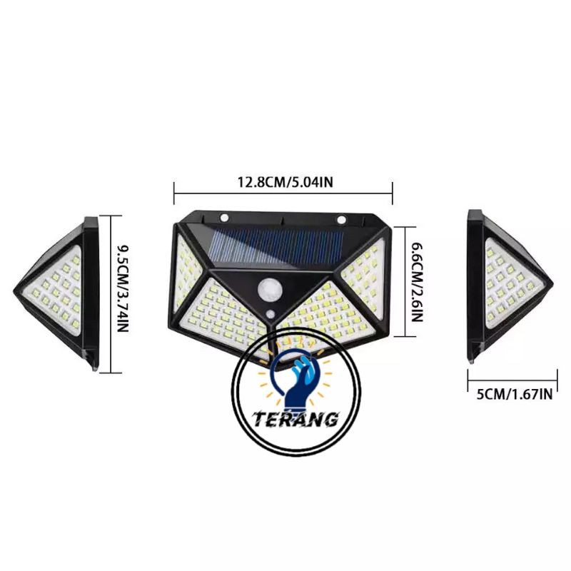 Lampu Taman 100led Tembok Dinding Solar Tembok Pagar Tenaga Matahari Surya Sensor