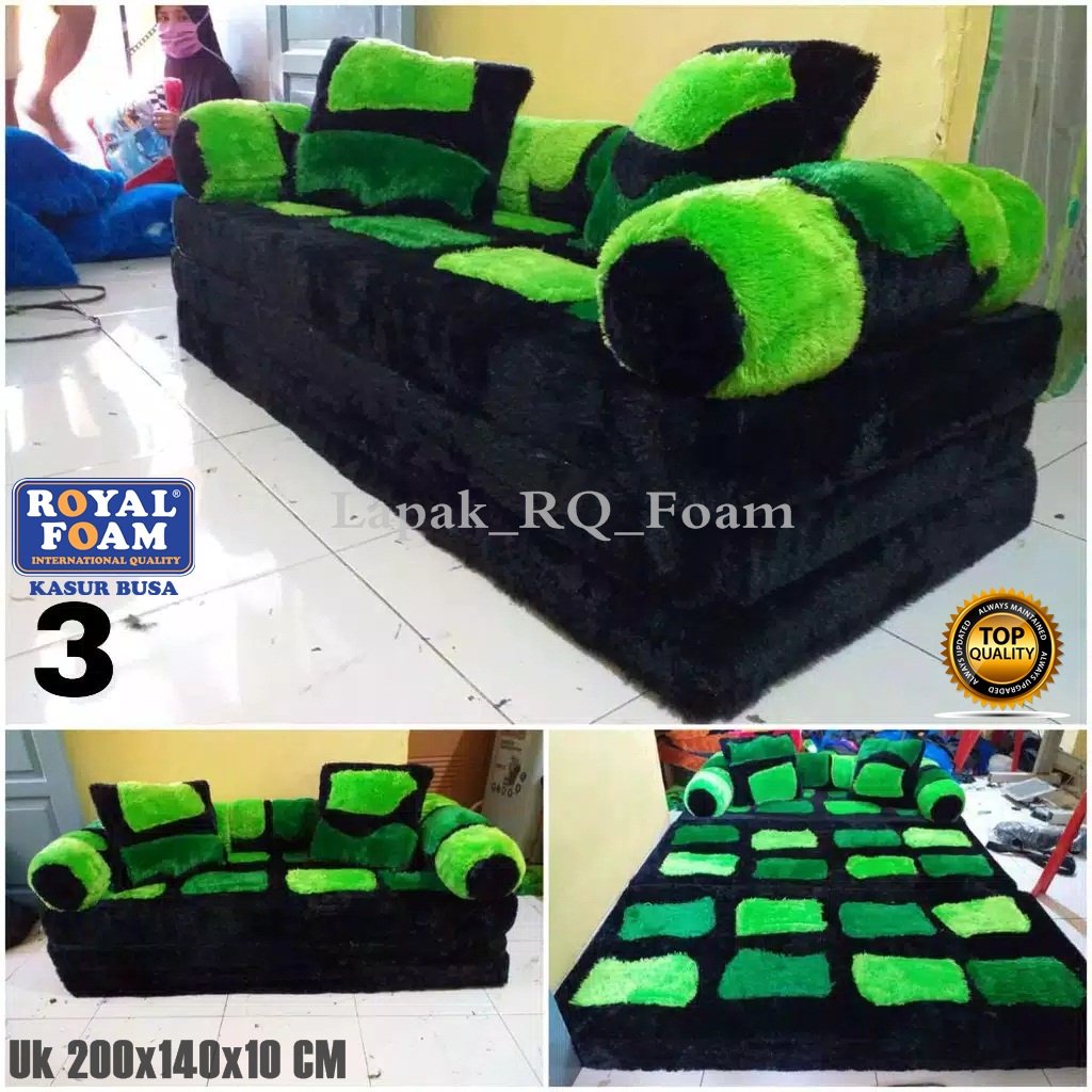 ROYAL FOAM - kasur lipat Bulu /sofabed karakter Tebal 10 cm Hijau Kotak