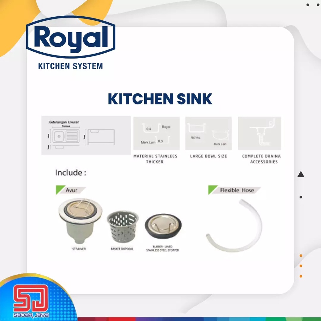 Royal Kitchen Sink SB 11 PK Wastafel+Kaki Bak Cuci Piring Dapur 1Bowl