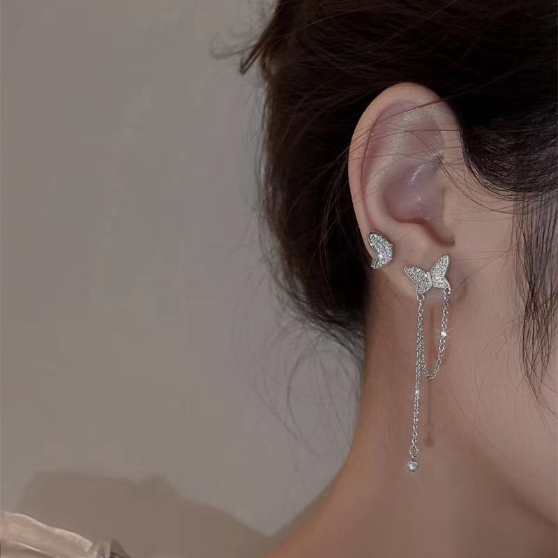 Anting Rumbai Kupu-kupu Asimetris Fashion Korea Hadiah Perhiasan Fashion Wanita Berkualitas Tinggi