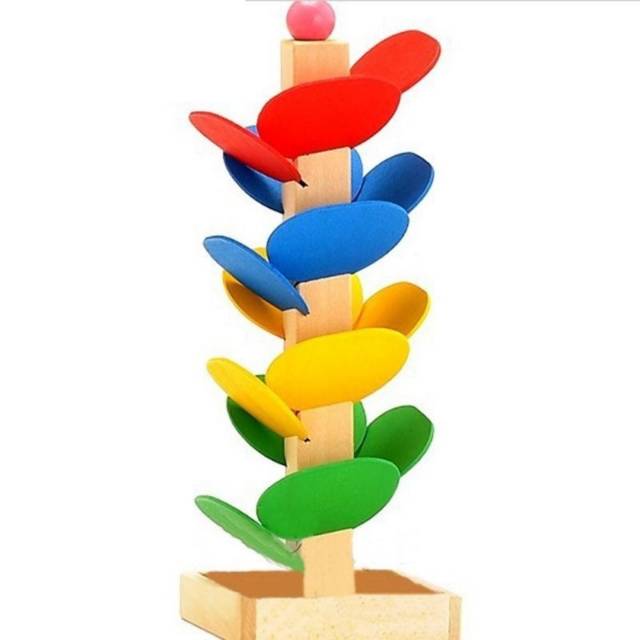 Mainan edukasi anak marble run bentuk pohon bahan kayu