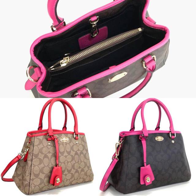 Coach Margot Carryall in signature tas Original authentic asli pink red totebag
