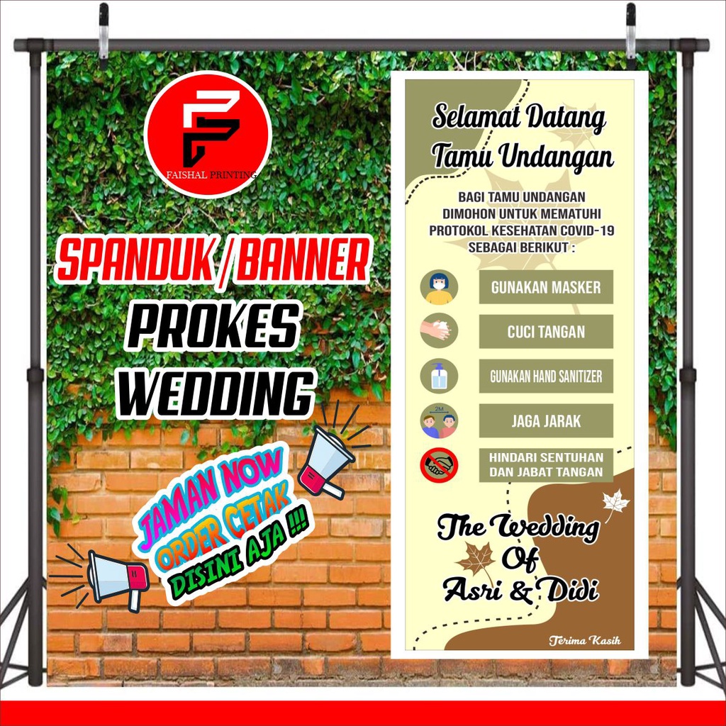 spanduk banner prokes wedding pernikahan ukuran 0,6 x 1,6 meter