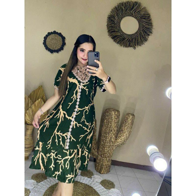 Daster Arab Renda Lengan Pendek Busui Zipper Bahan Rayon Motif Tasya Akar Terbaru | Bisa COD