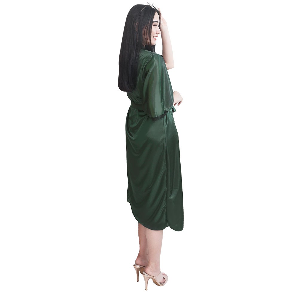 FOLVA baju tidur kimono set tanktop dress satin 1496HSET hijau allsize