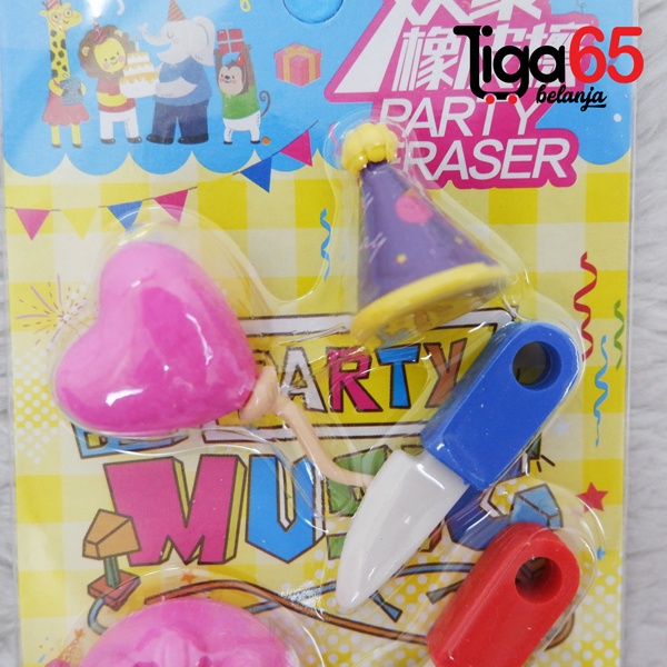 365 Cartoon Eraser #40885 Penghapus Set Party Shape Penghapus Kartun Isi 5 pcs