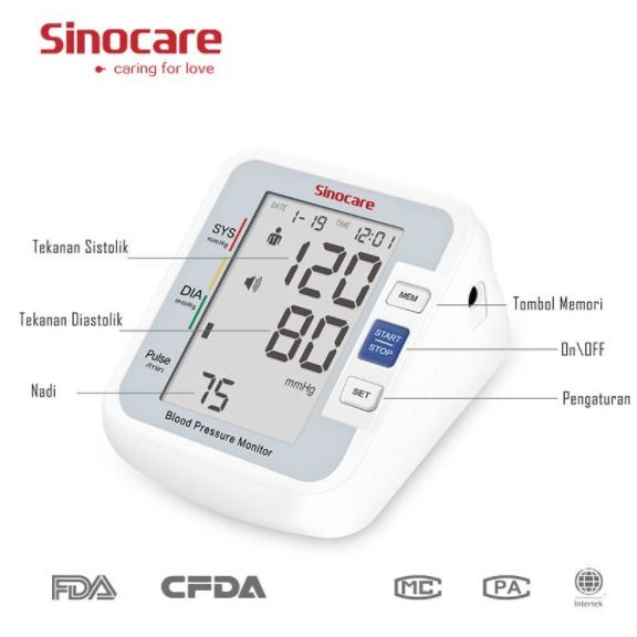 Tensimeter Digital Sinocare BA 801 / Alat Cek Tekanan Darah Digital