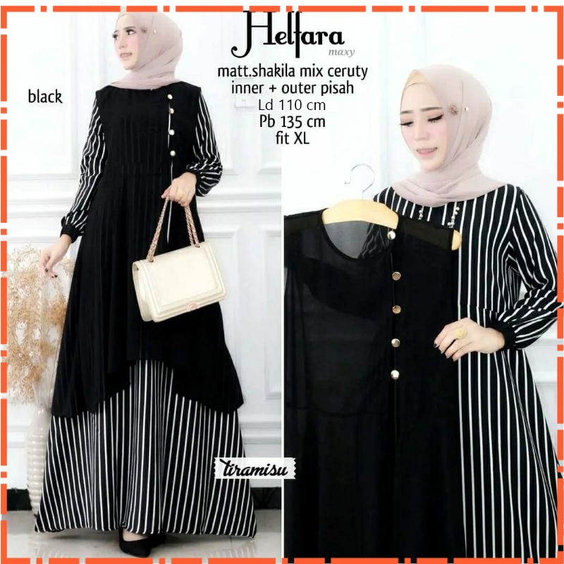Rizkuna Helfara Set 2 in 1 Gamis + Outher Busui Friendly Bahan Shakilla IMPORT mix Ceruty Premium AD