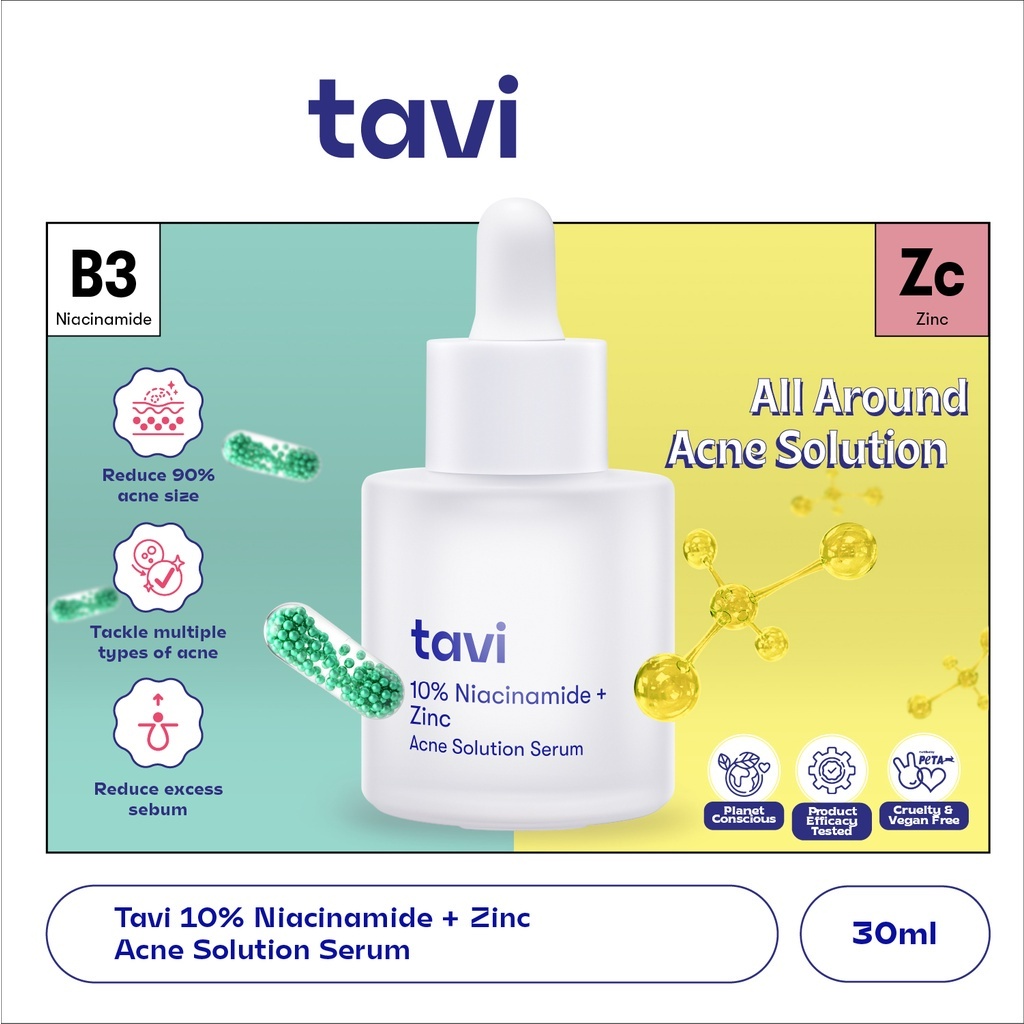 ★ BB ★  TAVI 10% Niacinamide + Zinc Acne Solution Serum 30 ml - Solusi kulit berjerawat