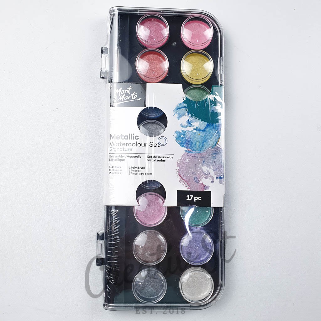 

MONT MARTE Signature Metallic Watercolor Cake 16 Color Cat Air Padat Metalik Pmhs0091
