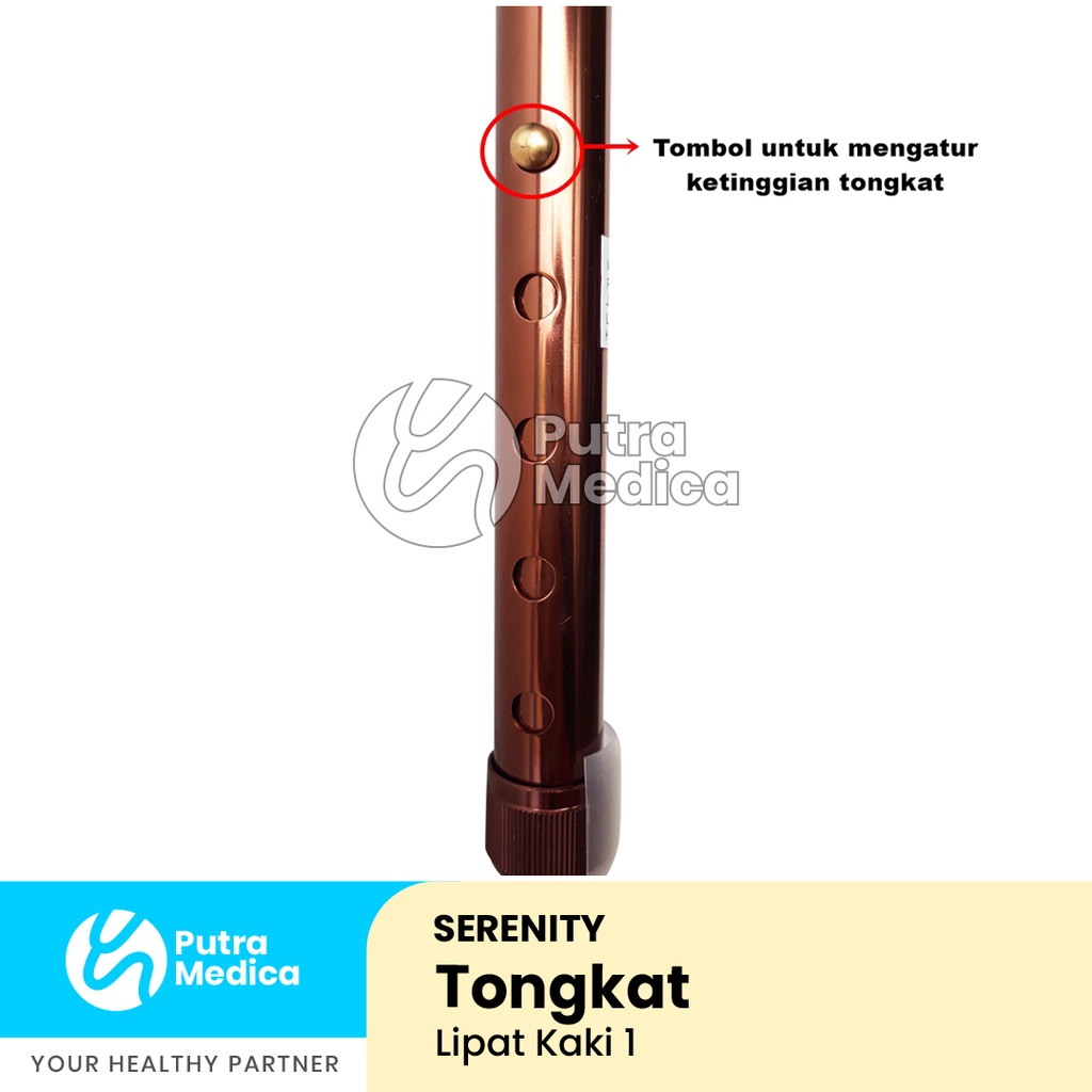 Serenity Tongkat Kaki 1 Lipat [Cokelat] / Alat Bantu Jalan / Terapi Berjalan / Walking Stick Lurus