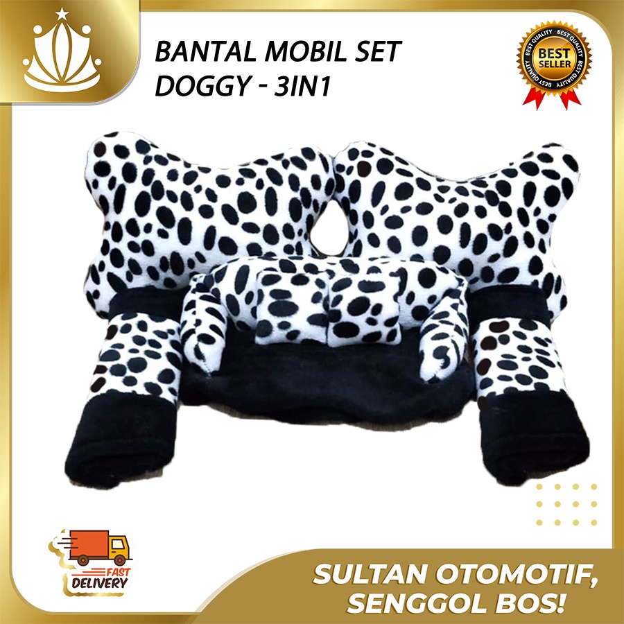 Bantal Mobil 3in1 Motif Doggy Dog / Bantal Tulang Doggy / Aksesoris Mobil Motif Doggy