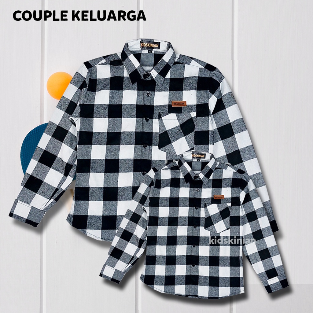 Baju couple keluarga Ibu Ayah Anak Kemeja Kotak Flanel Hem Set Cewek Cowok Lengan Panjang