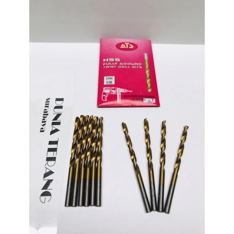 Mata Bor Besi ATS 4,5mm Kuning - HSS TiN Coated Fully Ground Twist Drill Bits 4.5 4,5 mm(1pcs)