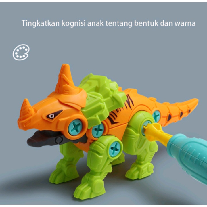 Mainan Anak DIY Dino Dinosaurus Rakit Edukasi Obeng Puzzle - Mainan Edukasi Anak Bongkar Pasang - Mainan Dinosaurus Bongkar Pasang Obeng - Mainan Bongkar Dino Mini