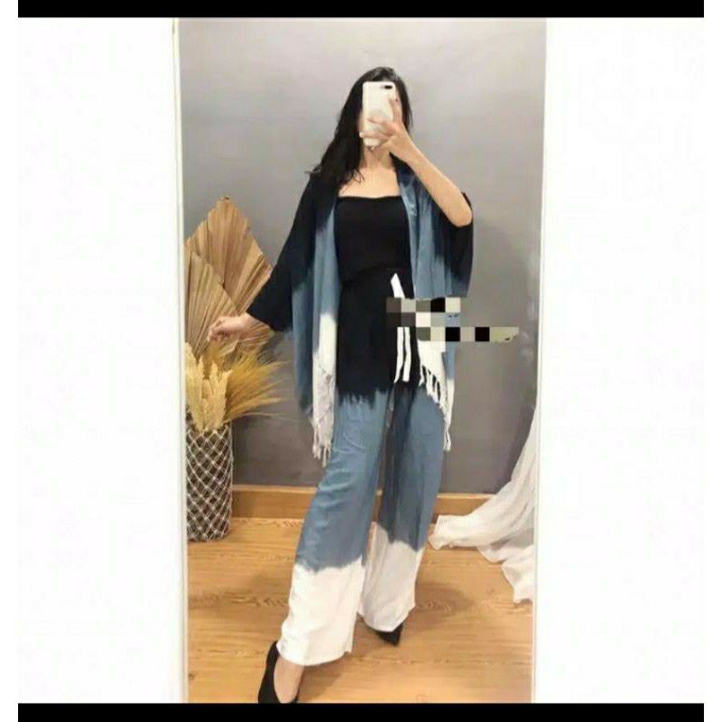 set cardigan kulot gradasi rayon bali