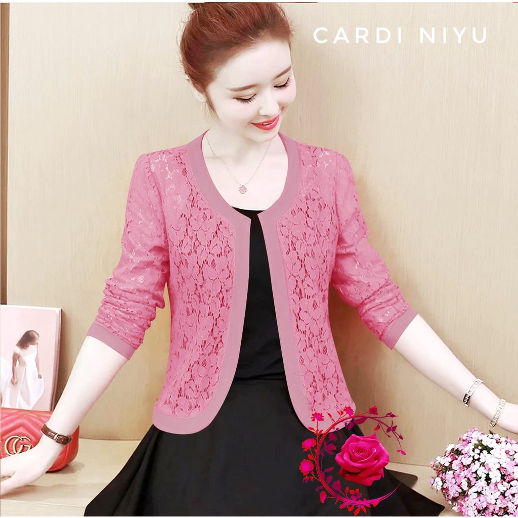 OUTWARE ATASAN BRUKAT NIYU FASHION WANITA / CARDI TERLARIS / KOMBINASI LINE / SWEATER BRUKAT