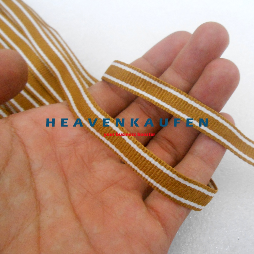 Webbing Strip Halus Lebar 1 cm Warna Kopi Susu Strip Putih Harga Per Rol isi 18 Meter