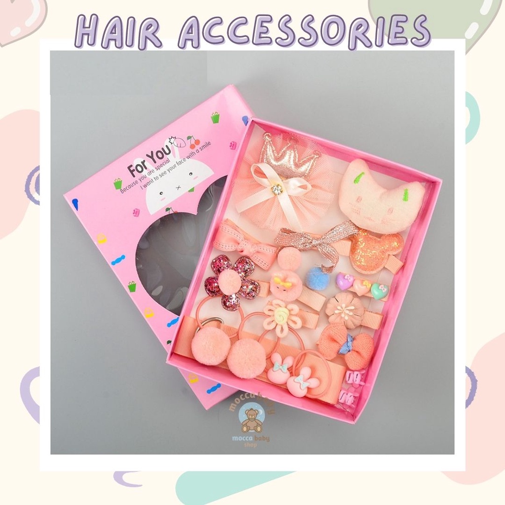 MBSS - JEPIT FOR YOU Ikat Rambut Karet Pita Anak 18 in 1 Jepit Rambut Anak | Aksesoris Rambut Hair Clip Import