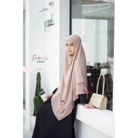 (BISA COD) NEHA FRENCH KHIMAR DAILY JUMBO SYARI BY KHUMAIRA-Beige