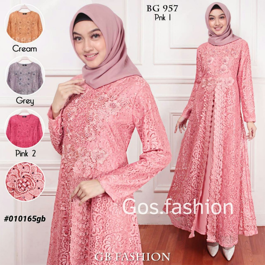 gof GAMIS BROKAT BUNGA-BUNGA Full Brokat Baju Muslim Wanita - 957