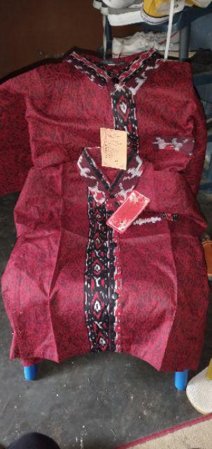 Couple Ayah Anak Batik Pria Lengan Pendek || Mega Mendung Merah