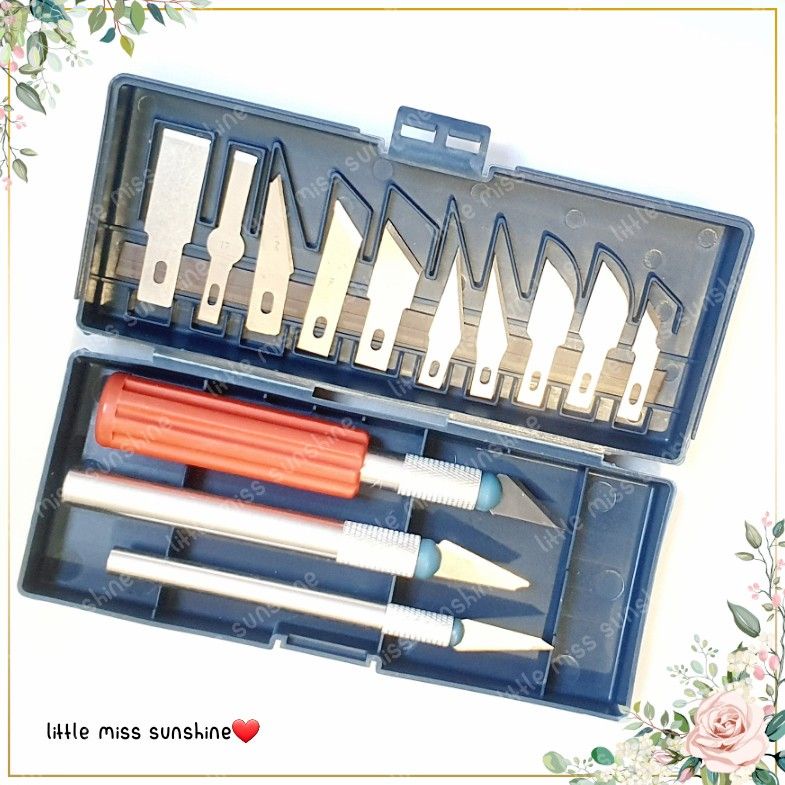 Pen Cutter + 13 mata pisau ukir seni tanah liat buah kertas kayu 3 handle DIY DYE bolpen runcing ukiran kesenian cut potong Kecil Knife stenlis Pisau Pemotong Kertas Peeler Runcing Gunting Peralatan Grosir termurah Little Miss Sunshine terbaik Malang