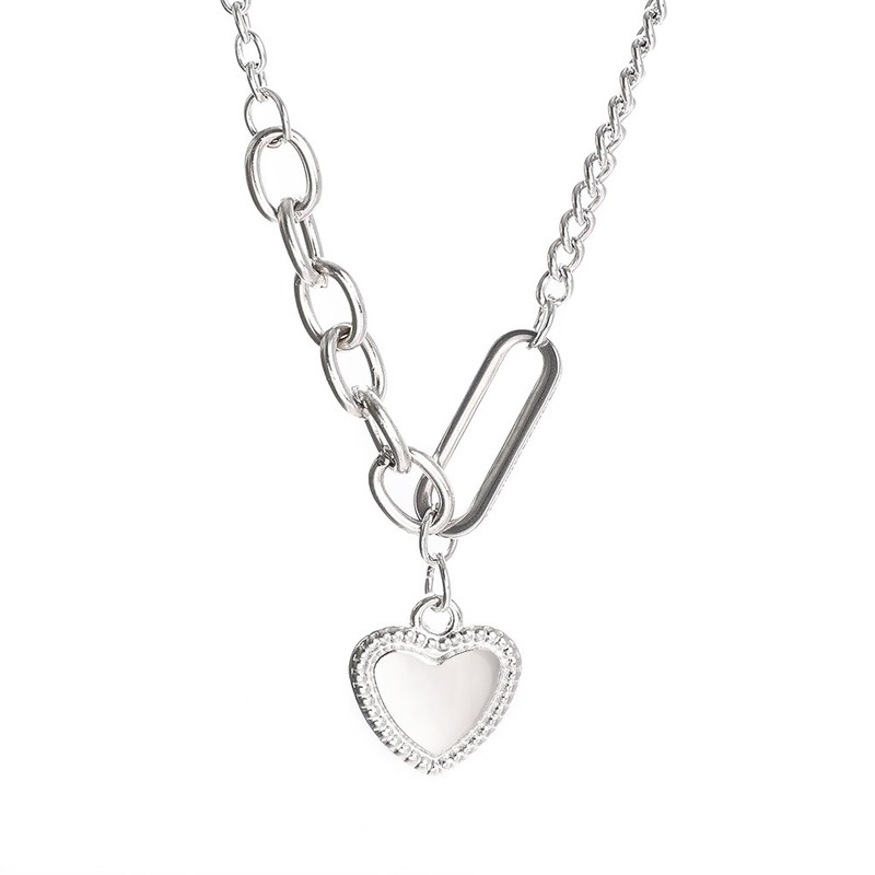 1pc Kalung Choker Bentuk Hati Warna Silver Bahan Metal Gaya Punk Minimalis