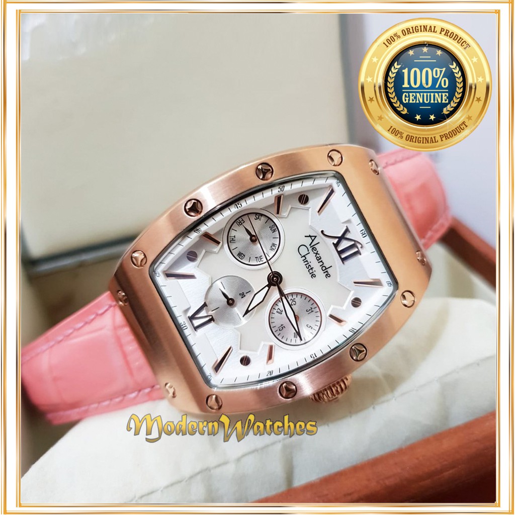 Jam Tangan Kulit Ori Alexandre Christie Wanita Terbaru AC 2780 Pink Putih Rosegold Alexander Christy