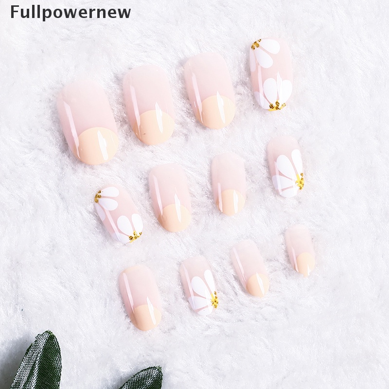(FULL) 24pcs / Set Kuku Palsu Motif Bunga daisy Untuk Nail art / manicure Wanita