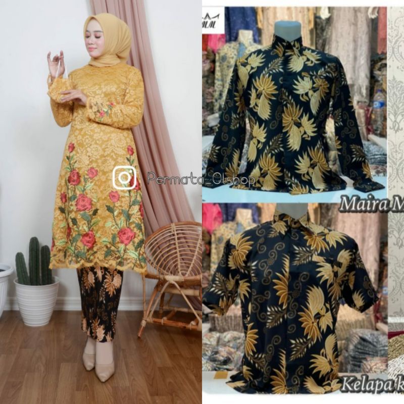 Couple Kebaya Hanabi Kemeja Batik / Brukat Bordir / Lamaran / Kebaya Modern