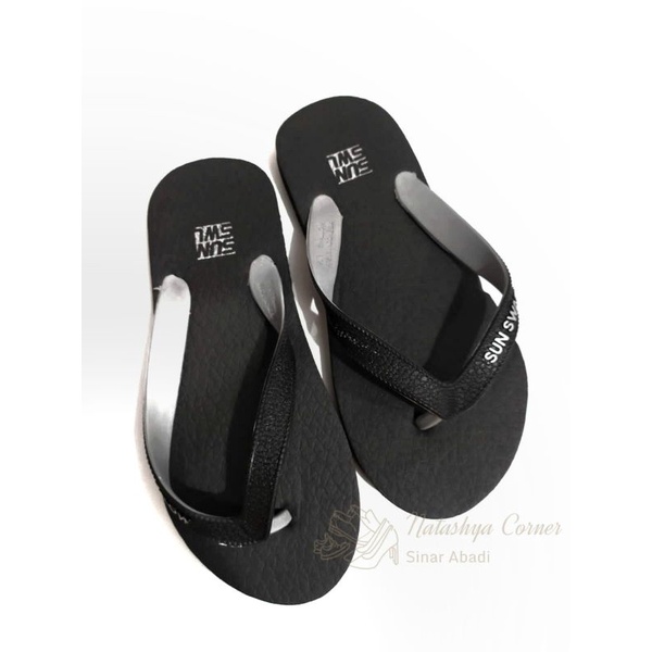 Sandal jepit sun swallow karet pria trek hitam abu coklat