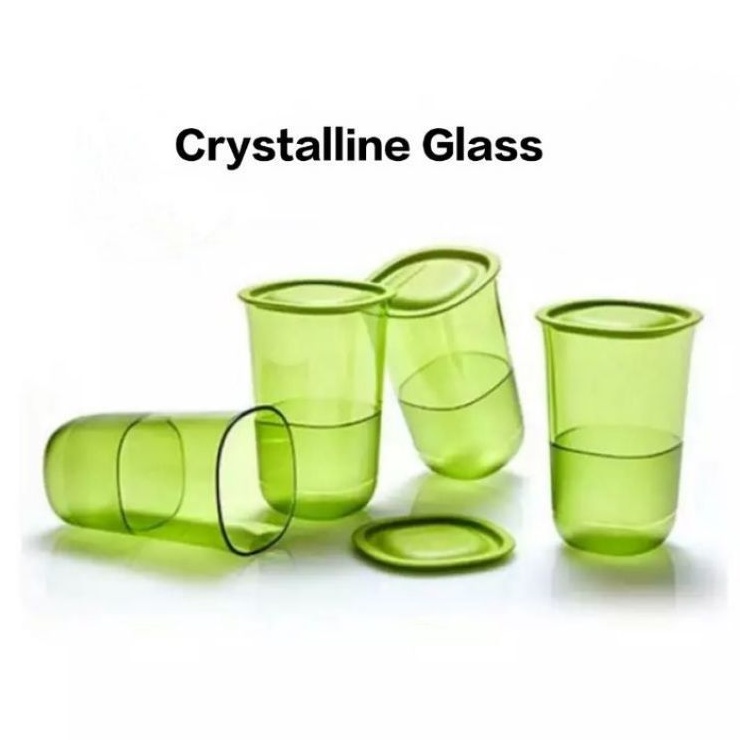 

Tuperware 4pcs Crystalline High Glass UK 400ml gelas hijau ada tutup